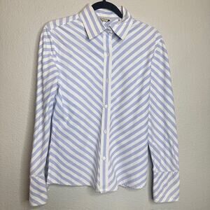 Banana Republic Classic Poplin Shirt Blue Stripe LS Sz Large